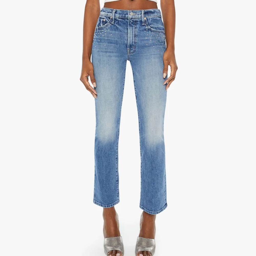 MOTHER Women's Light Blue Boot Cut Jeans with Subtle Distressing